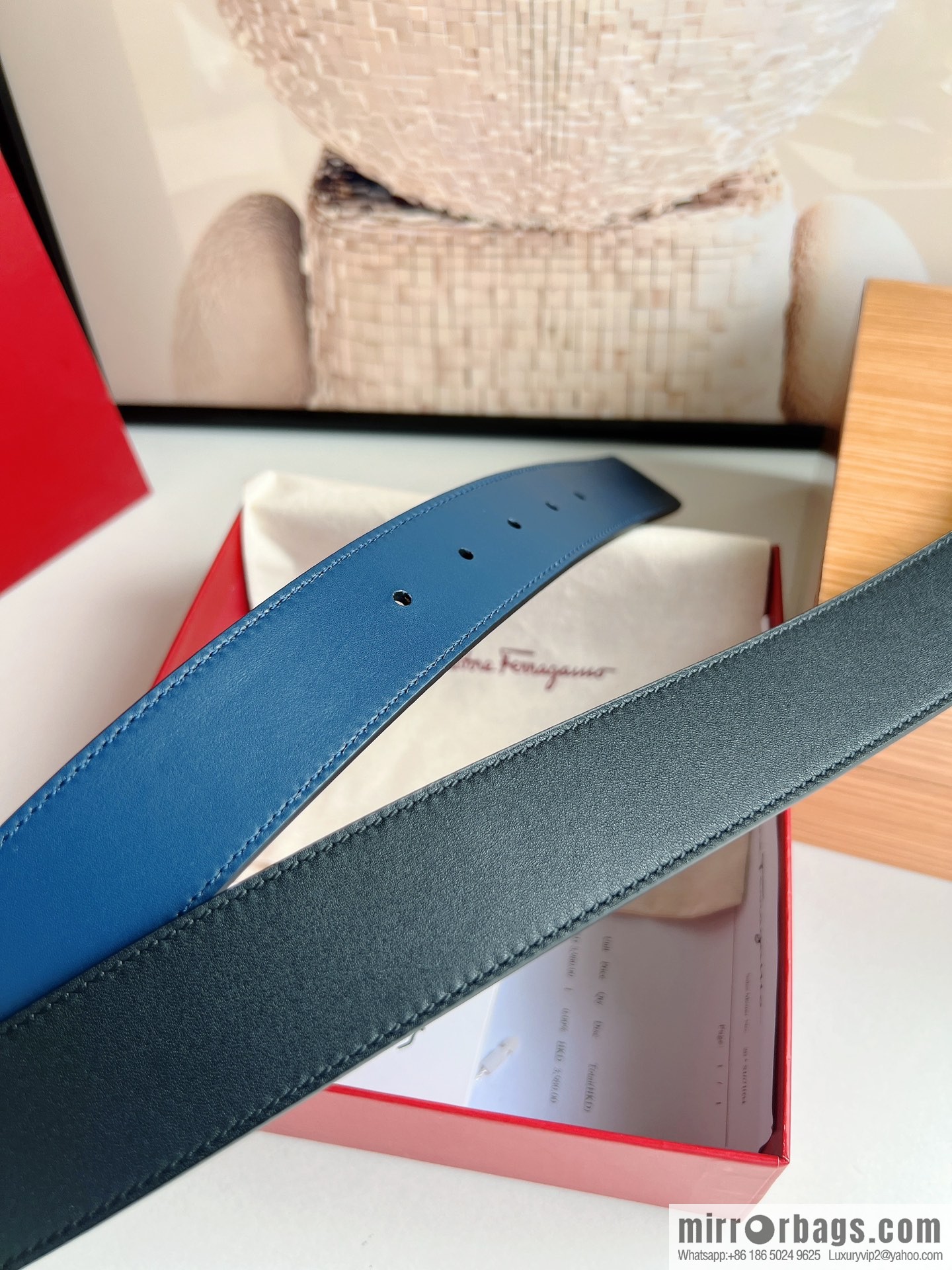 Ferragamo 8-figure buckle oblique inner profile polished double-sided first-layer cowhide belt 3.5cm