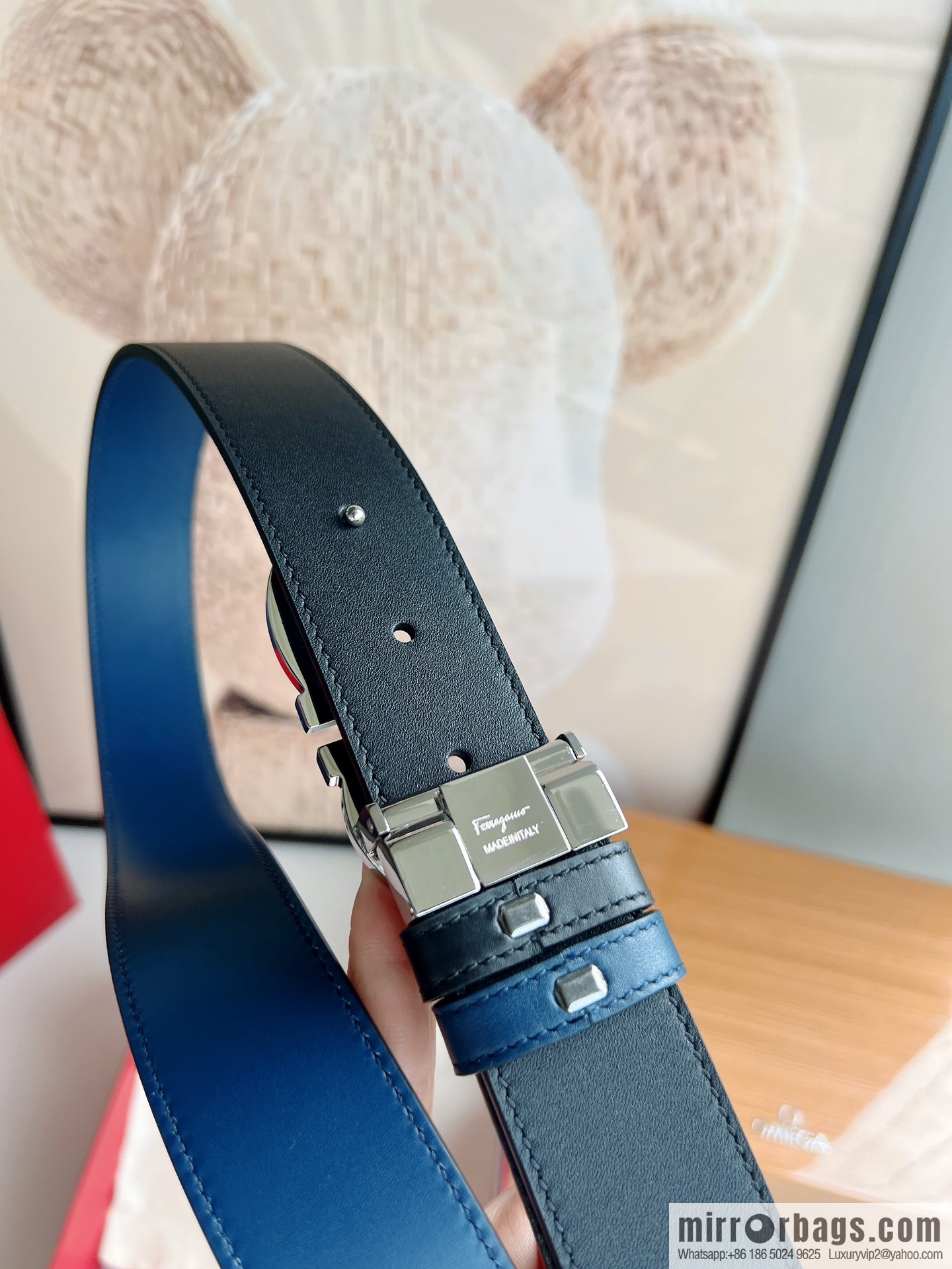 Ferragamo 8-figure buckle oblique inner profile polished double-sided first-layer cowhide belt 3.5cm