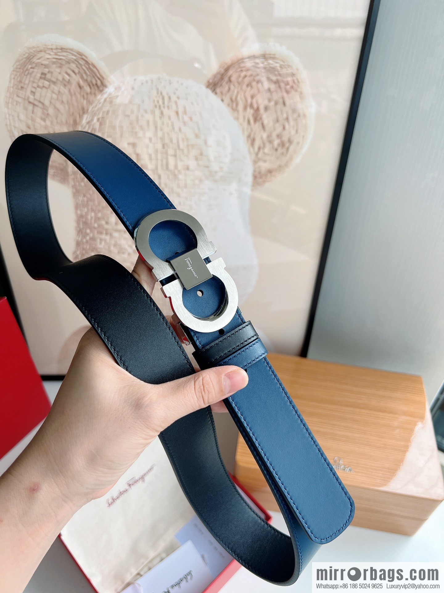 Ferragamo 8-figure buckle oblique inner profile polished double-sided first-layer cowhide belt 3.5cm