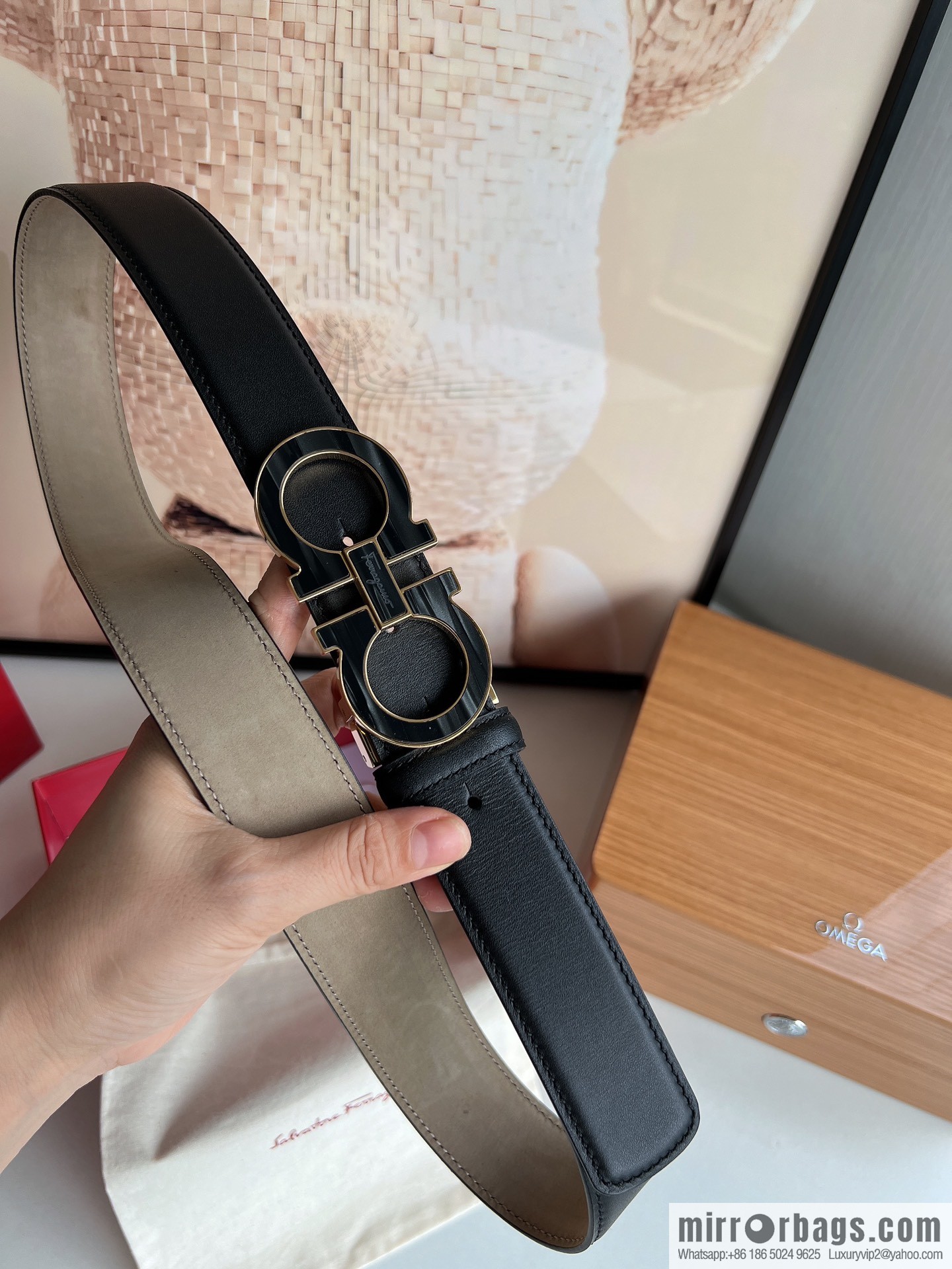 Salvatore Ferragamo Men's 3.5cm Stainless Steel Gancini Metal Buckle, Top Cowhide Belt