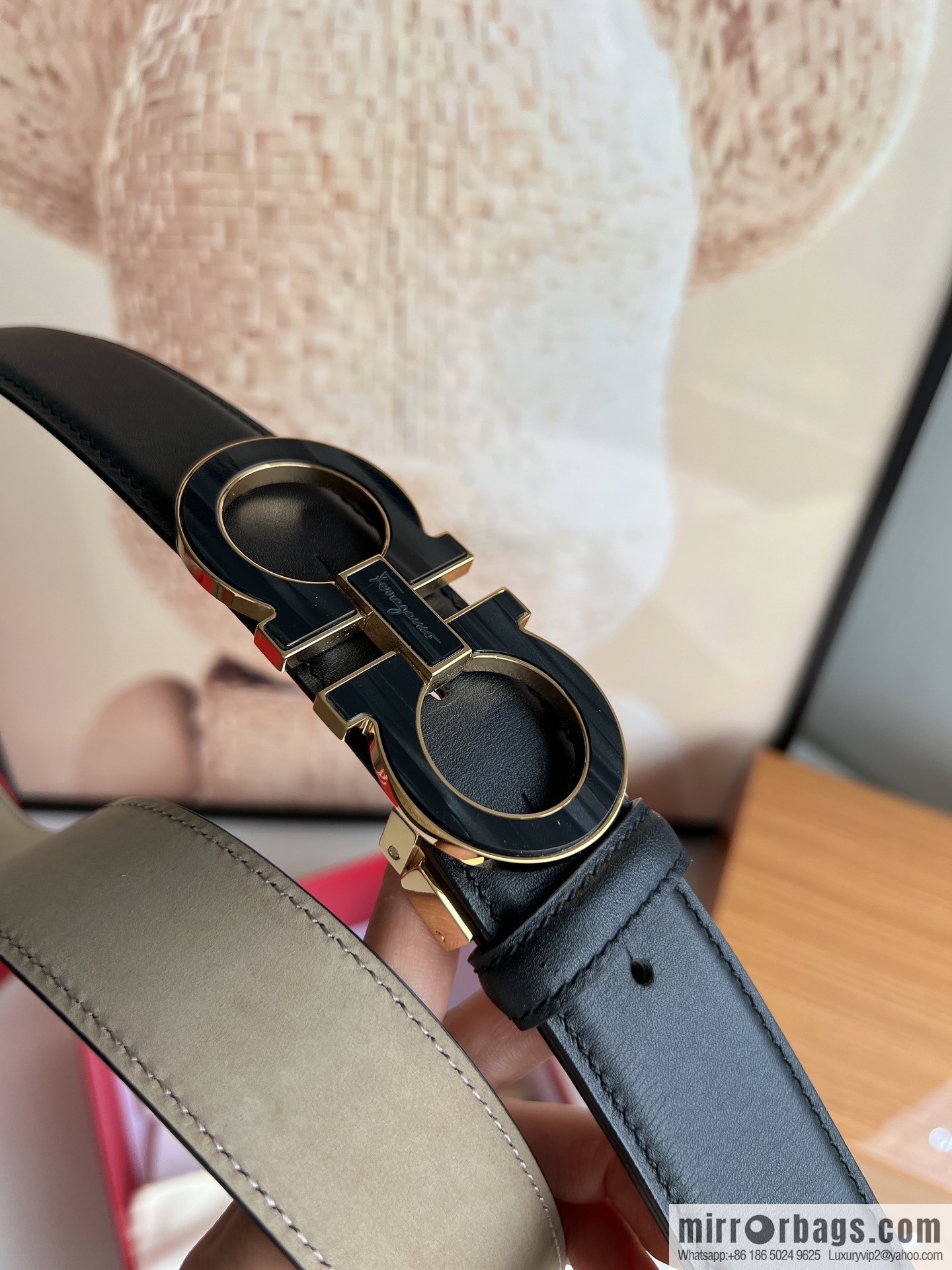 Salvatore Ferragamo Men's 3.5cm Stainless Steel Gancini Metal Buckle, Top Cowhide Belt