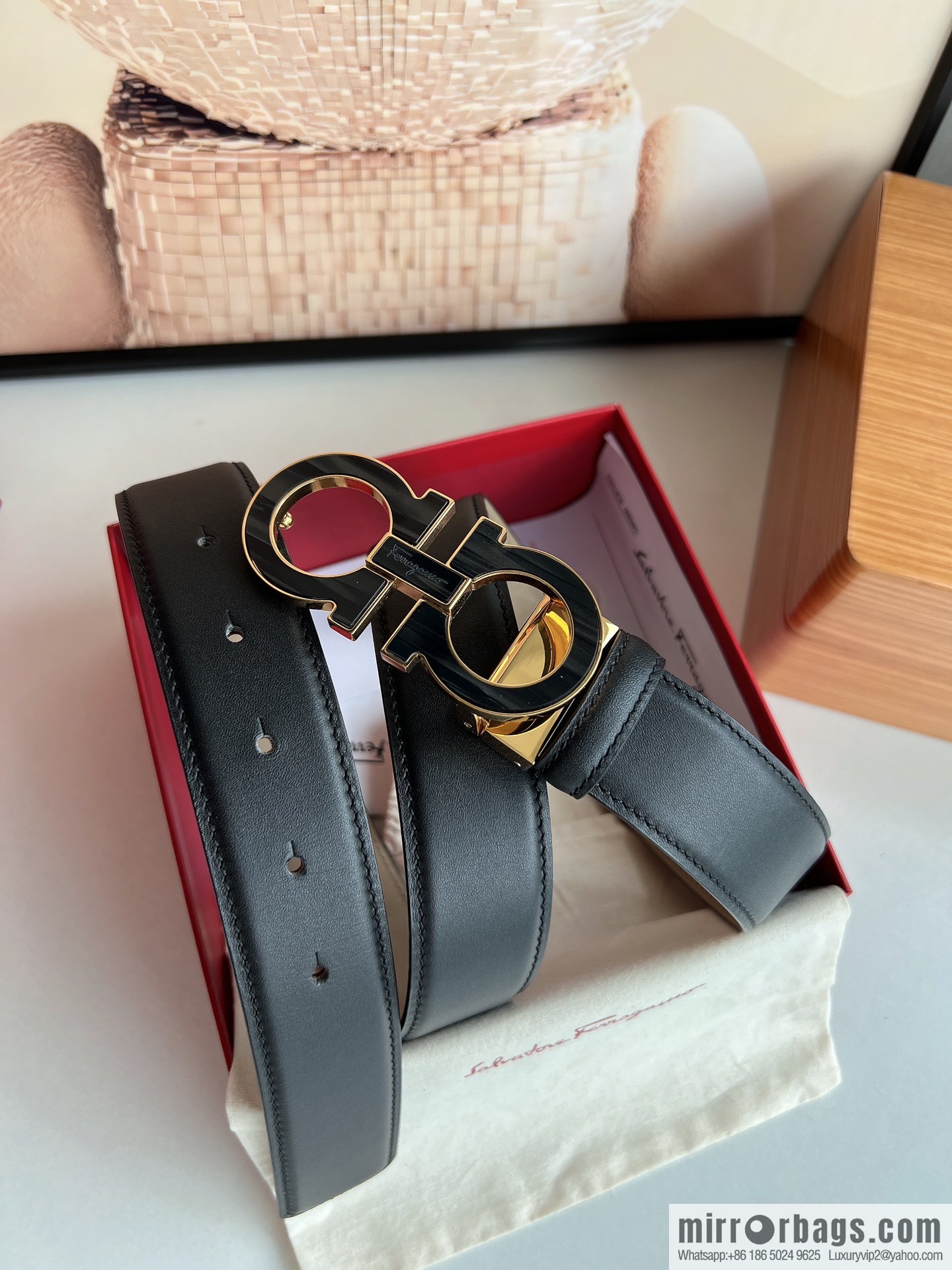 Salvatore Ferragamo Men's 3.5cm Stainless Steel Gancini Metal Buckle, Top Cowhide Belt