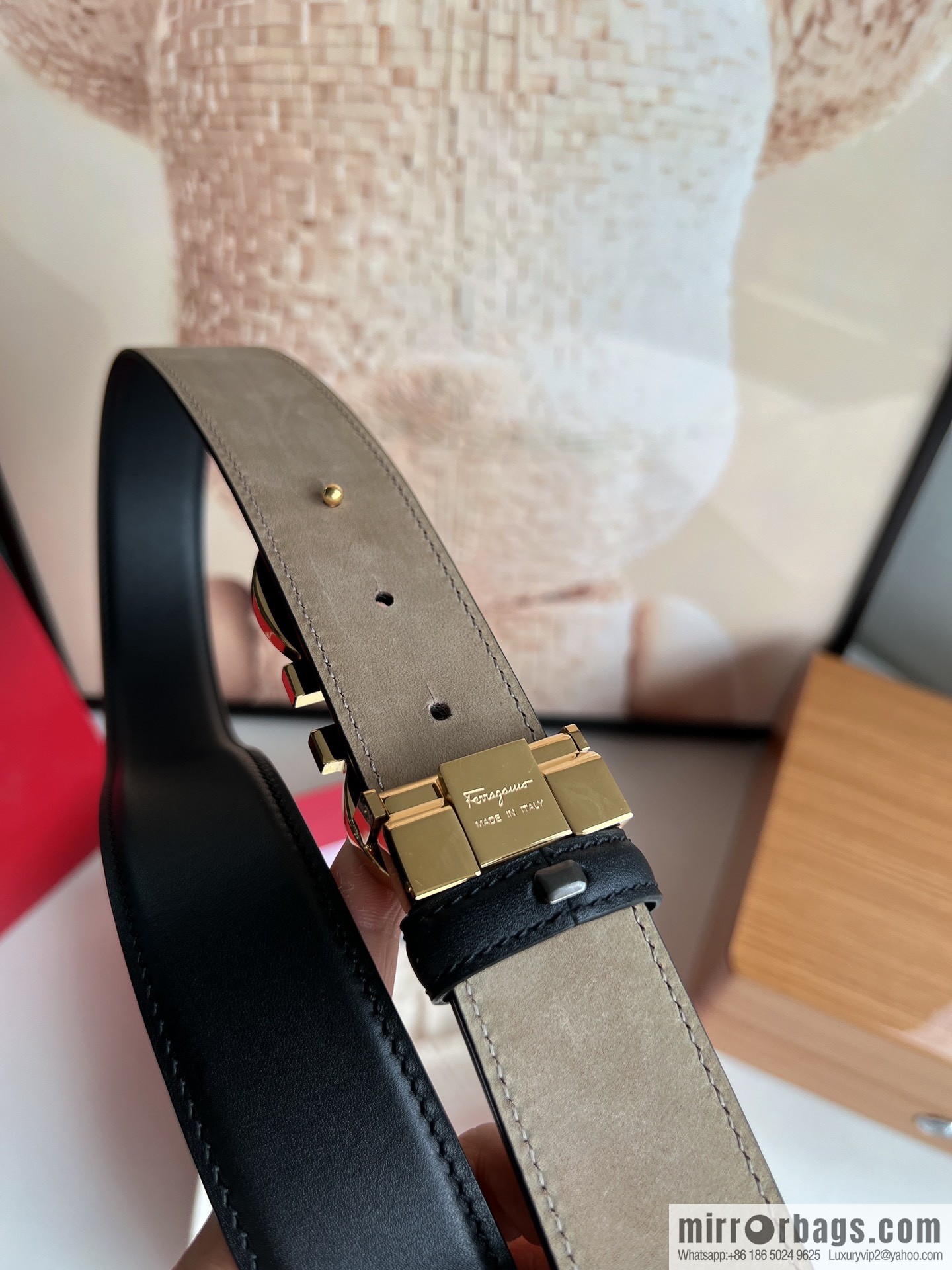 Salvatore Ferragamo Men's 3.5cm Stainless Steel Gancini Metal Buckle, Top Cowhide Belt