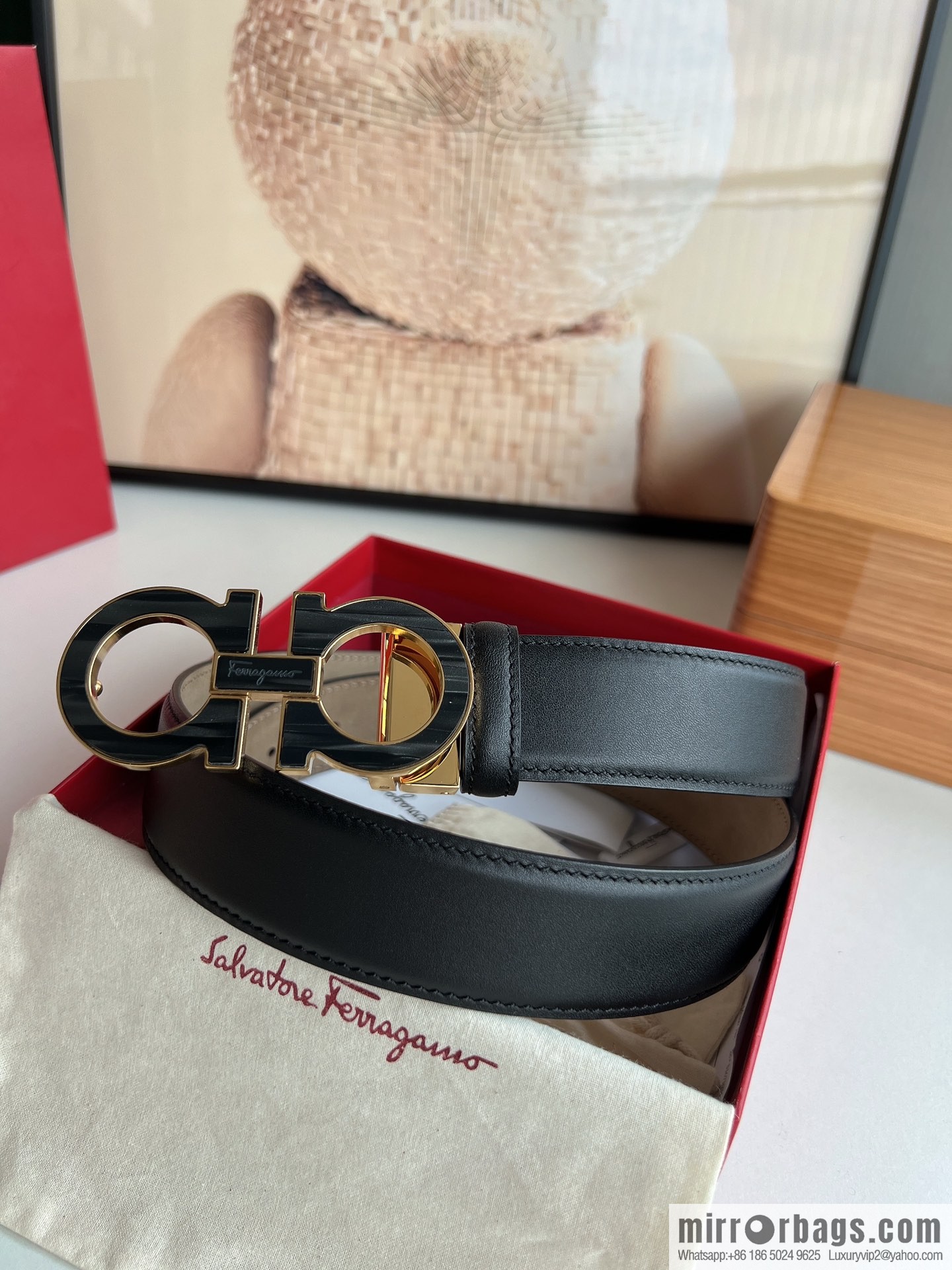 Salvatore Ferragamo Men's 3.5cm Stainless Steel Gancini Metal Buckle, Top Cowhide Belt