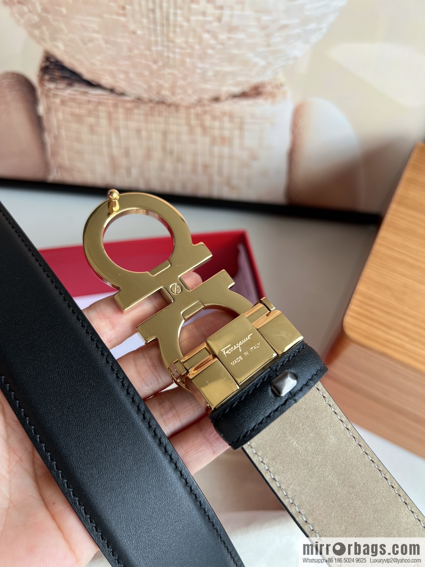 Salvatore Ferragamo Men's 3.5cm Stainless Steel Gancini Metal Buckle, Top Cowhide Belt