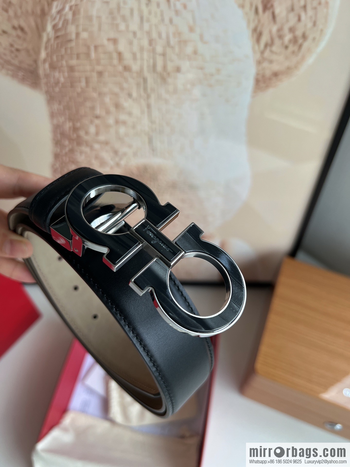 Salvatore Ferragamo Men's 3.5cm Stainless Steel Gancini Metal Buckle, Top Cowhide Belt