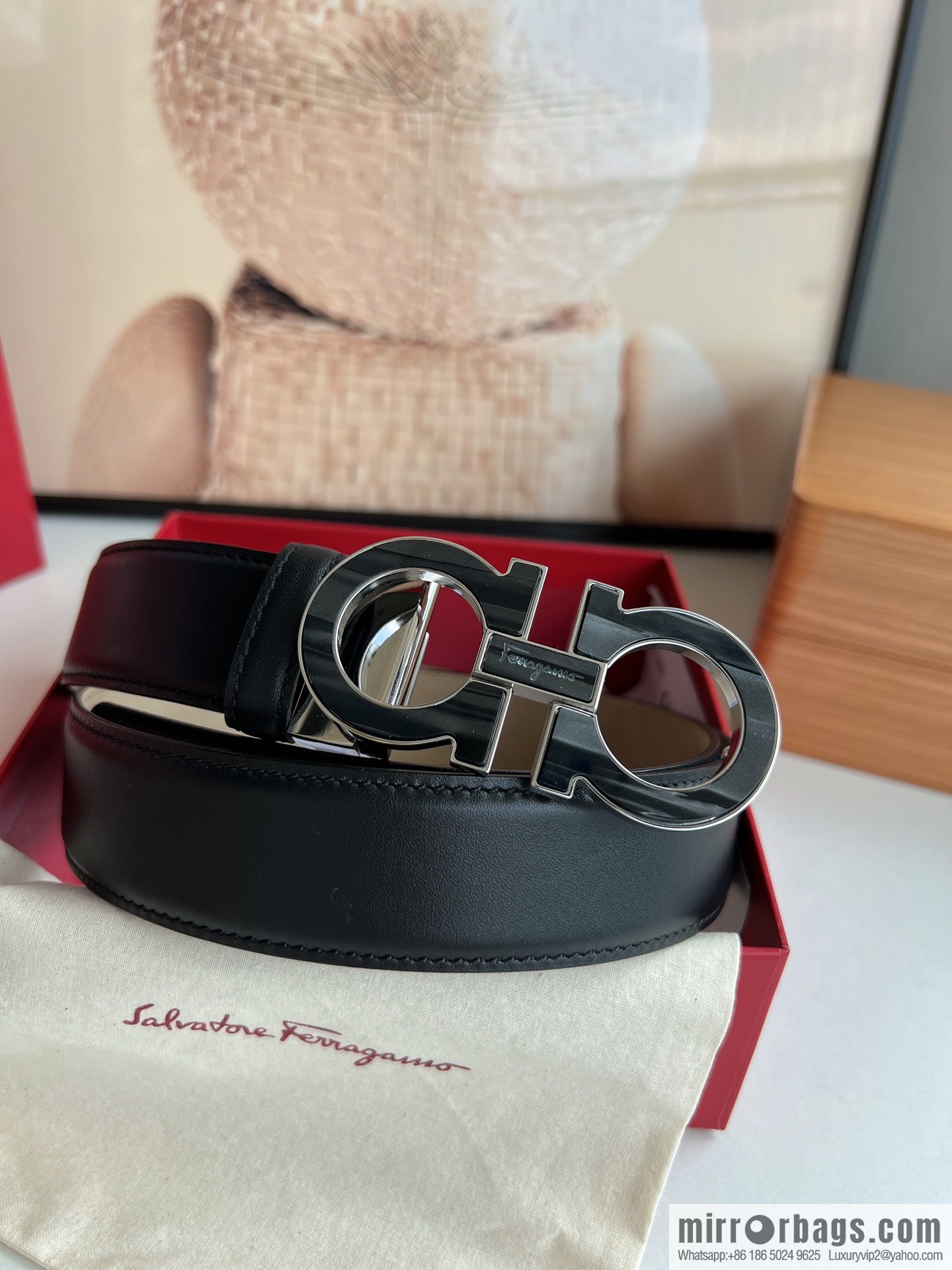 Salvatore Ferragamo Men's 3.5cm Stainless Steel Gancini Metal Buckle, Top Cowhide Belt