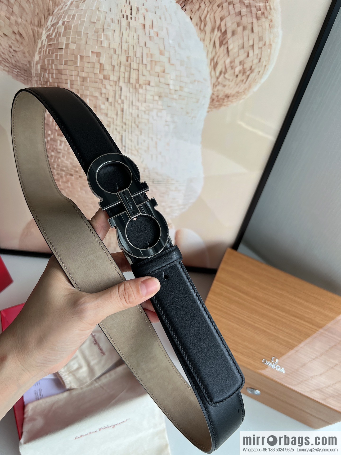 Salvatore Ferragamo Men's 3.5cm Stainless Steel Gancini Metal Buckle, Top Cowhide Belt