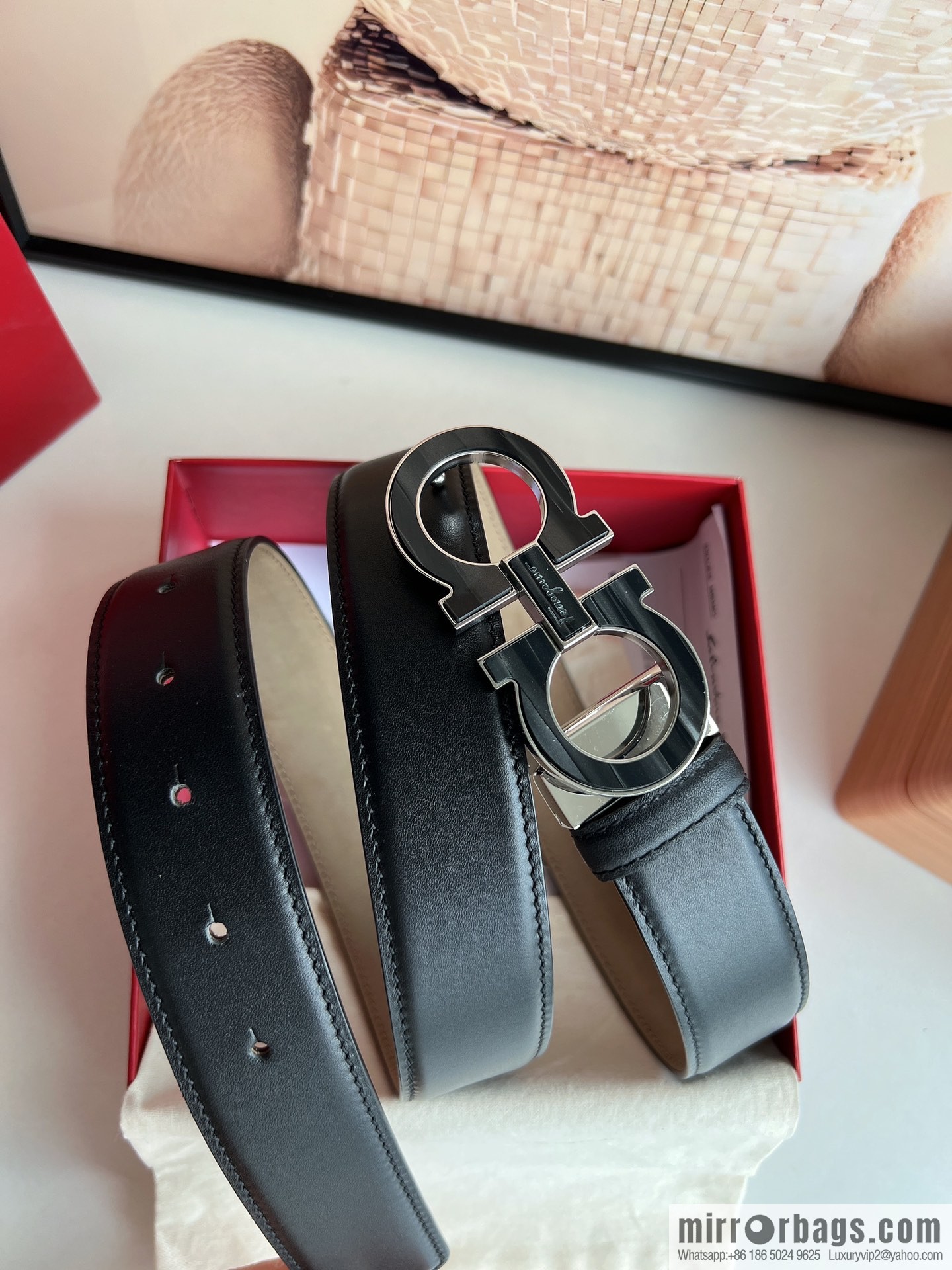 Salvatore Ferragamo Men's 3.5cm Stainless Steel Gancini Metal Buckle, Top Cowhide Belt