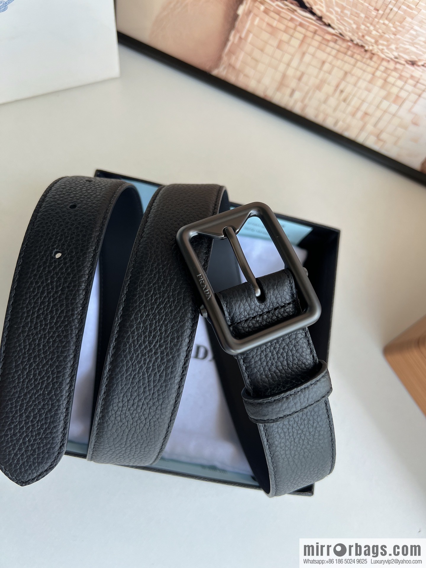 PRADA/PRADA, cowhide double-sided color scheme men's 3.5cm belt