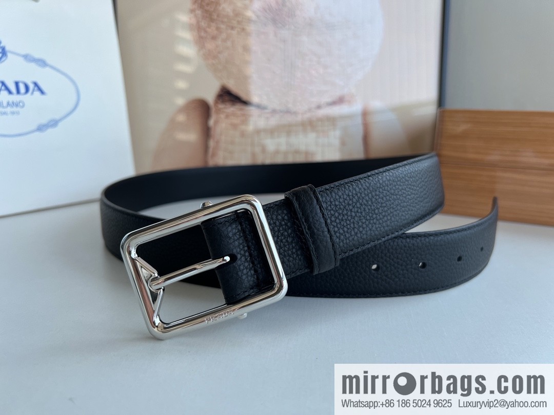 PRADA/PRADA, cowhide double-sided color scheme men's 3.5cm belt