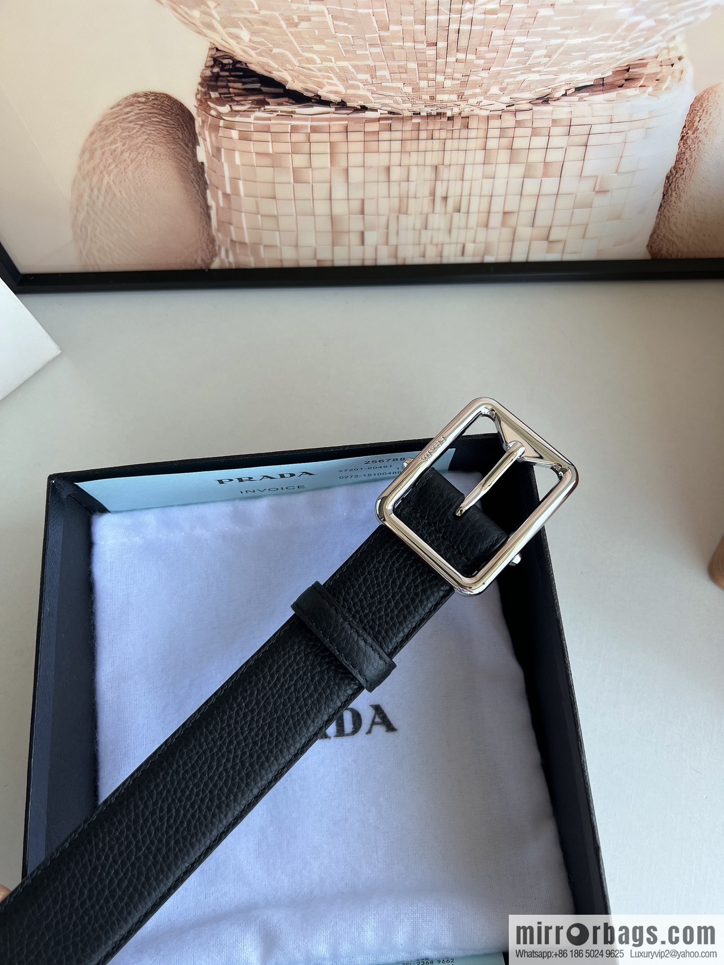 PRADA/PRADA, cowhide double-sided color scheme men's 3.5cm belt