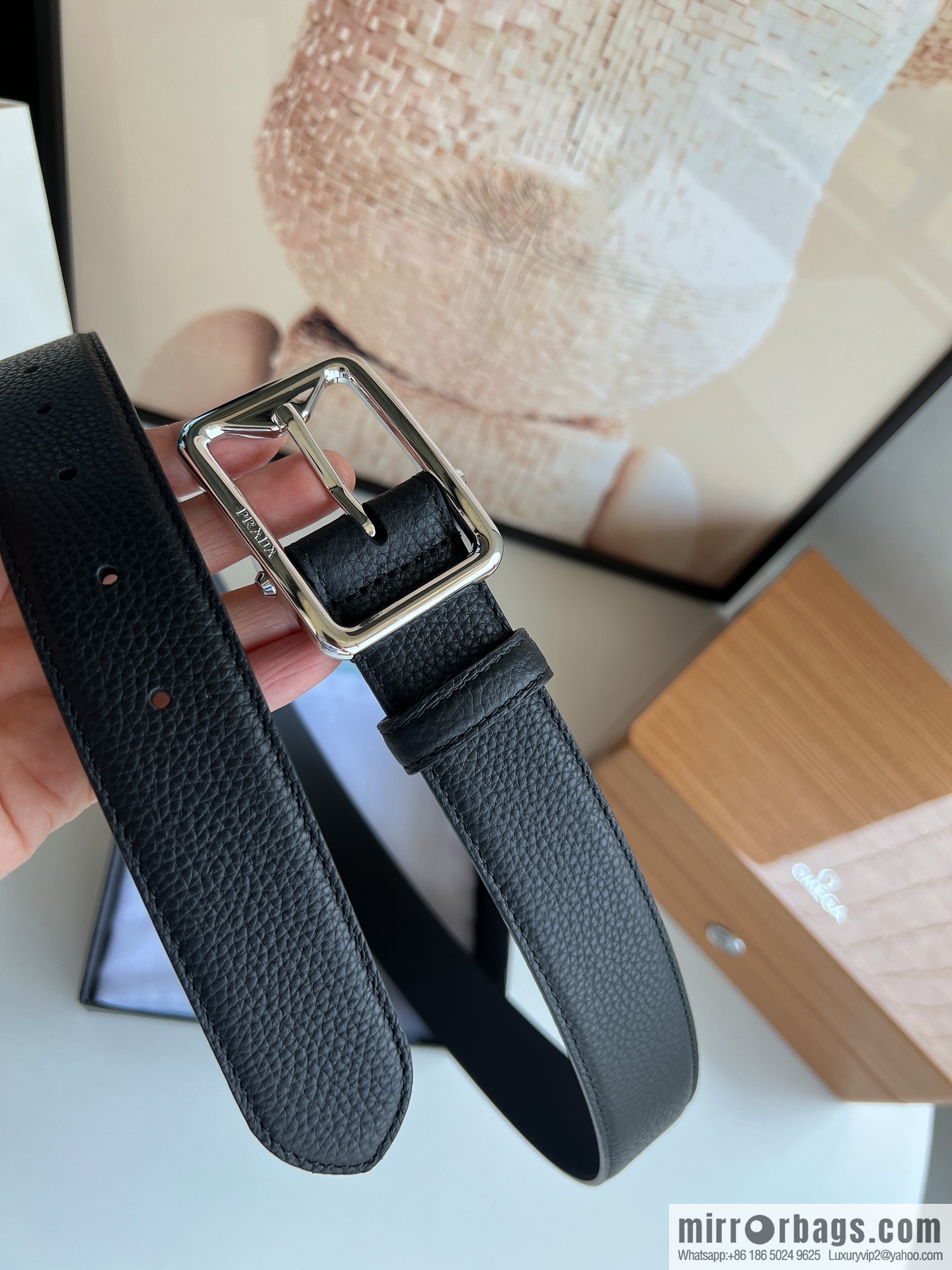 PRADA/PRADA, cowhide double-sided color scheme men's 3.5cm belt