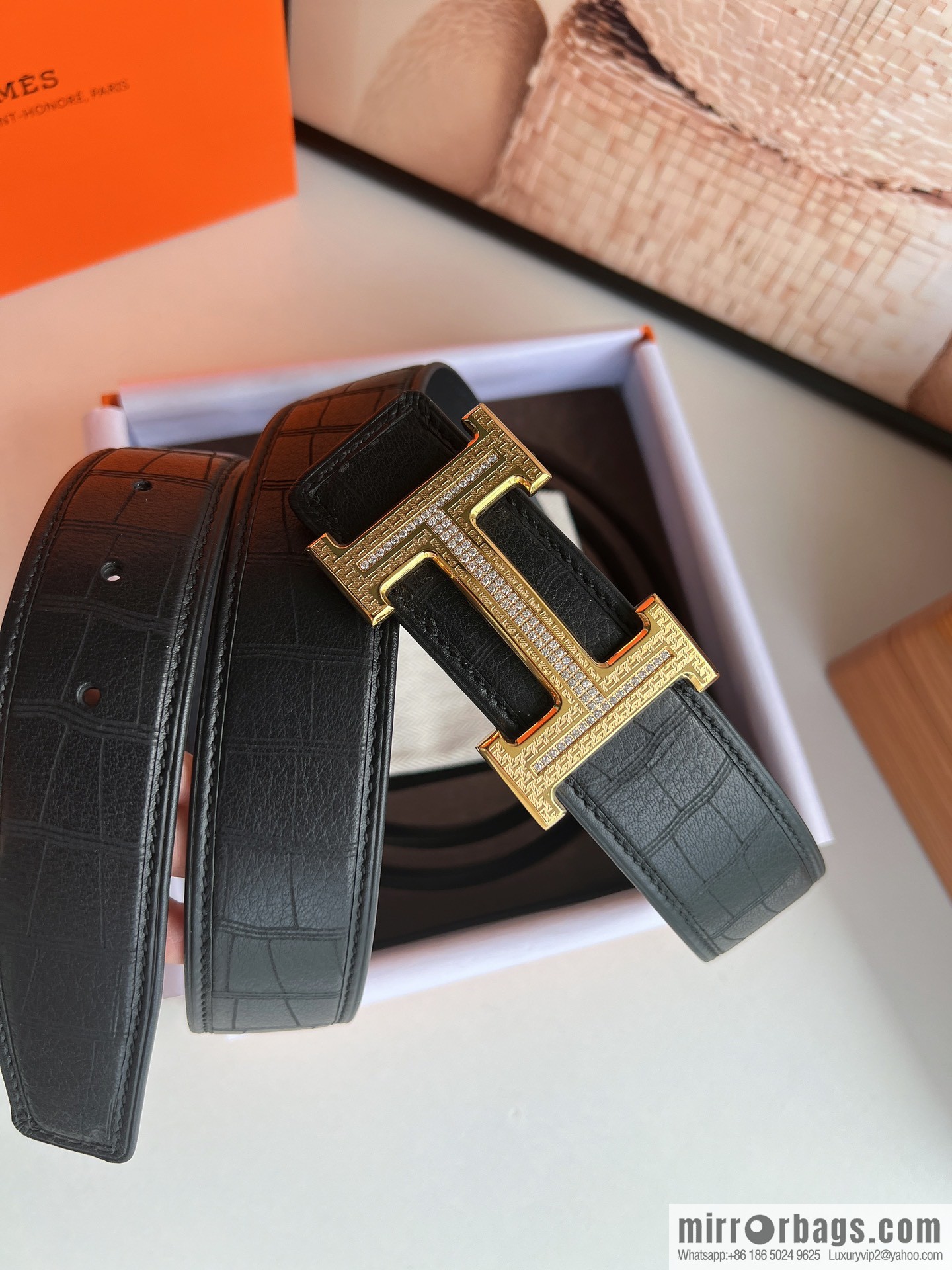 Hermes Hermes, Men's 3.8cm Stainless Steel H Diamond Buckle Men's Belt