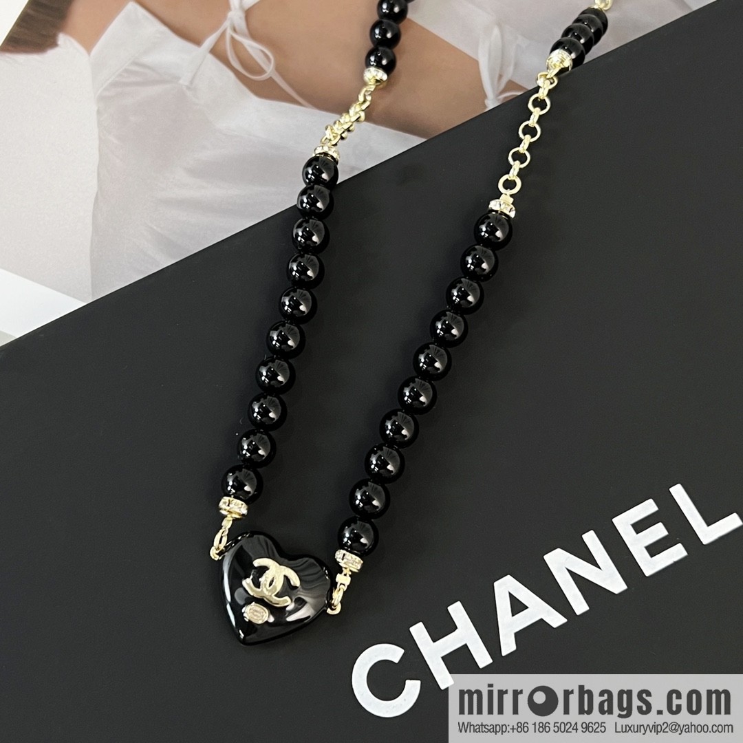 New ☑️ CHANEL CHANEL double c full diamond peach heart black pearl belt belt chain