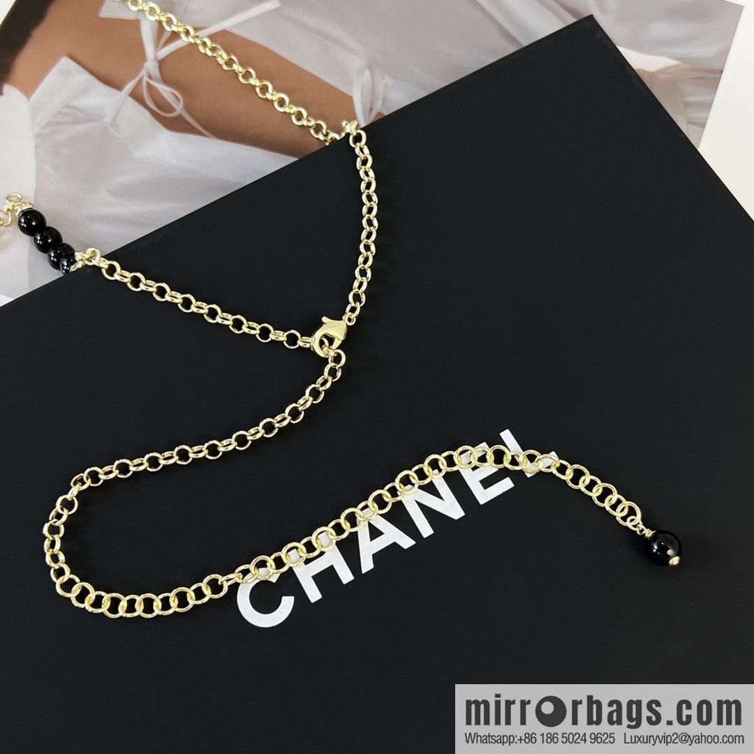 New ☑️ CHANEL CHANEL double c full diamond peach heart black pearl belt belt chain