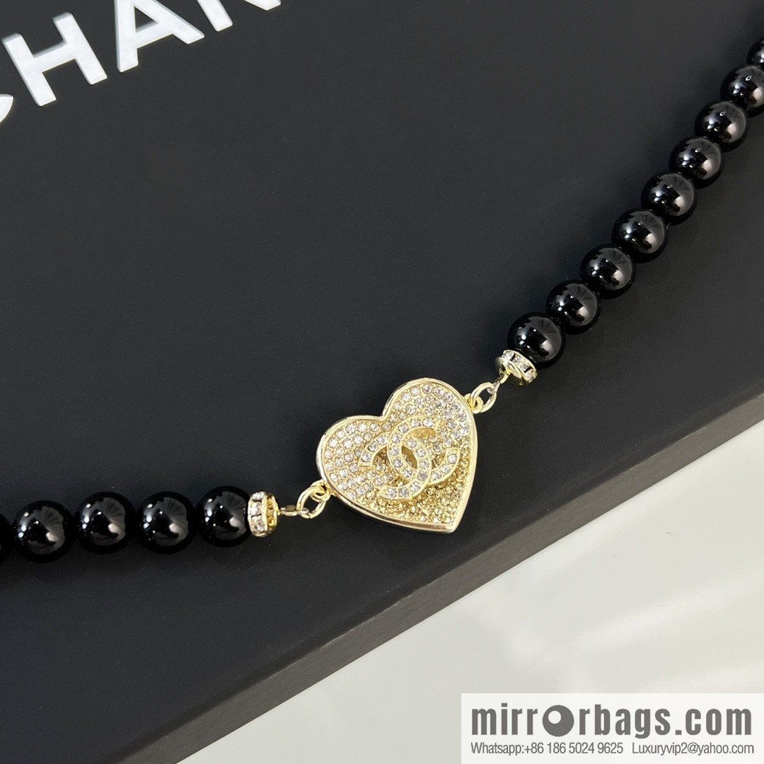 New ☑️ CHANEL CHANEL double c full diamond peach heart black pearl belt belt chain