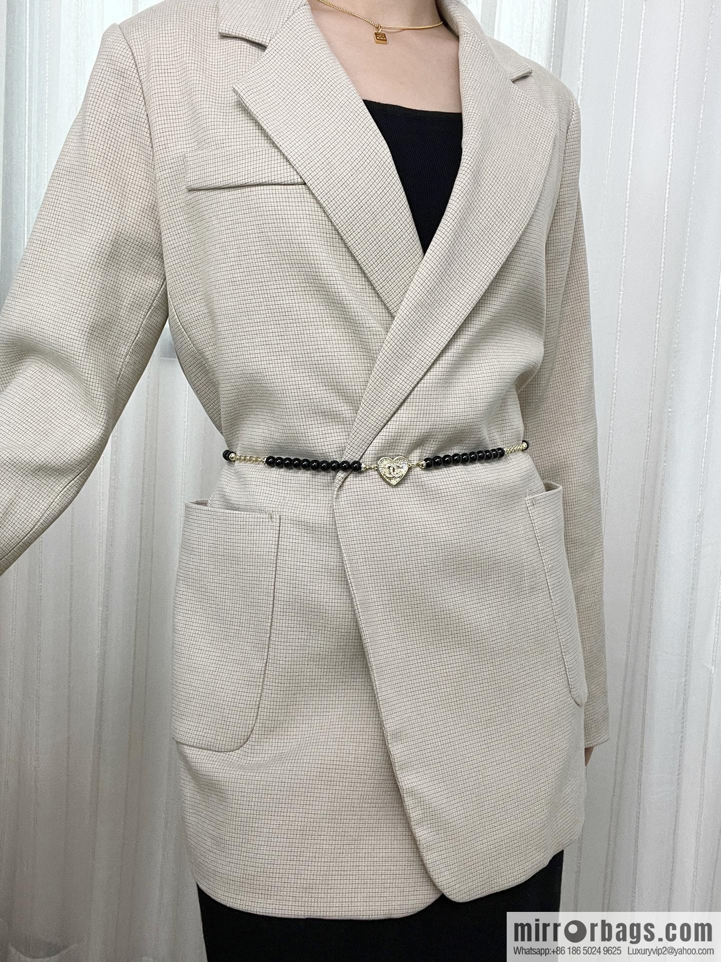 New ☑️ CHANEL CHANEL double c full diamond peach heart black pearl belt belt chain