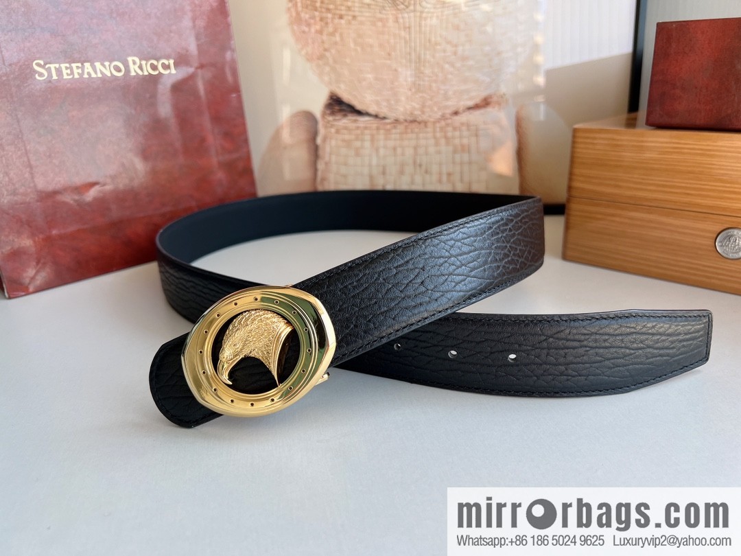 STEFANO RICCI STEFANO RICCI STEFANO LAWNICH Classic Stainless Steel Eagle 🦅 Logo Wear Metal Buckle Top Cowhide Belt 3.8cm