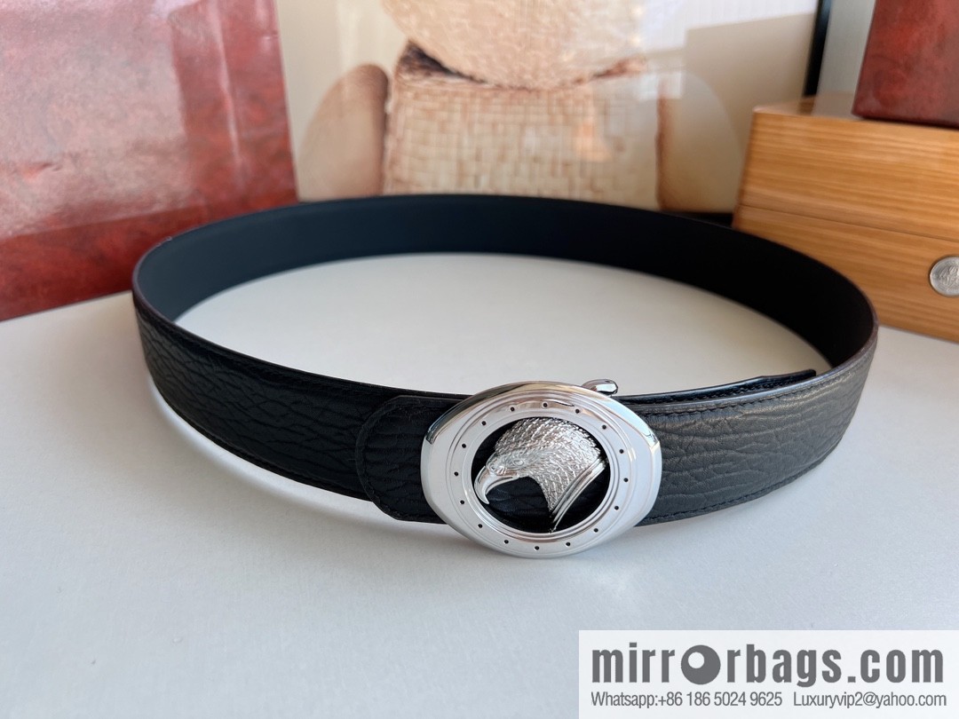 STEFANO RICCI STEFANO RICCI STEFANO LAWNICH Classic Stainless Steel Eagle 🦅 Logo Wear Metal Buckle Top Cowhide Belt 3.8cm