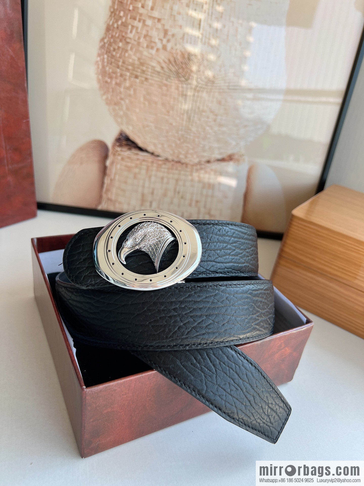 STEFANO RICCI STEFANO RICCI STEFANO LAWNICH Classic Stainless Steel Eagle 🦅 Logo Wear Metal Buckle Top Cowhide Belt 3.8cm