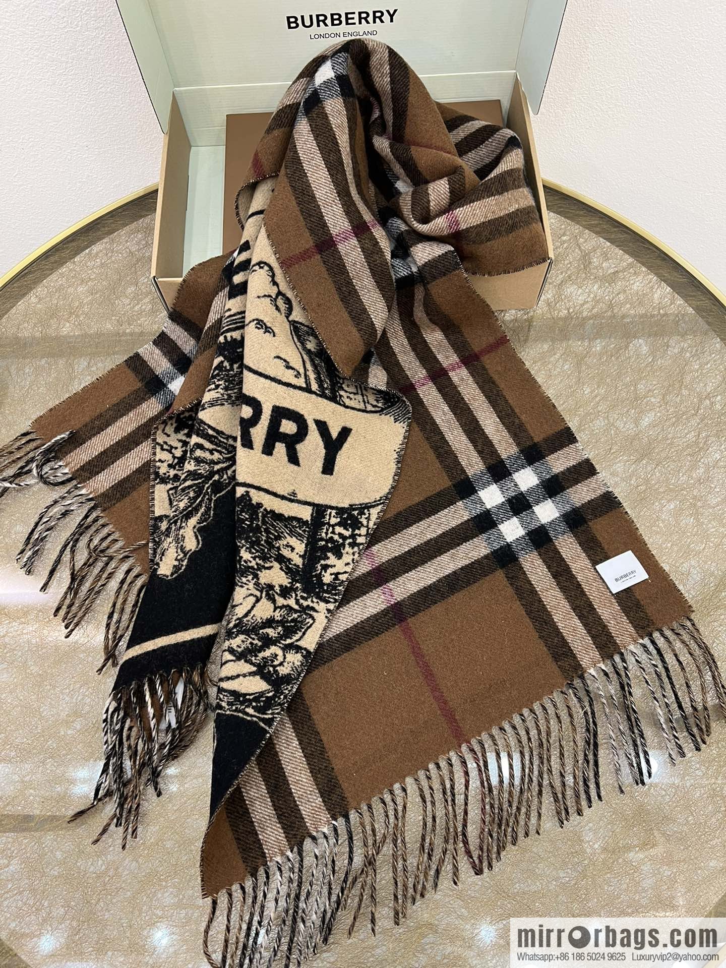 Burberry 100% Cashmere Rectangle War Horse Knight Double Sided Shawl