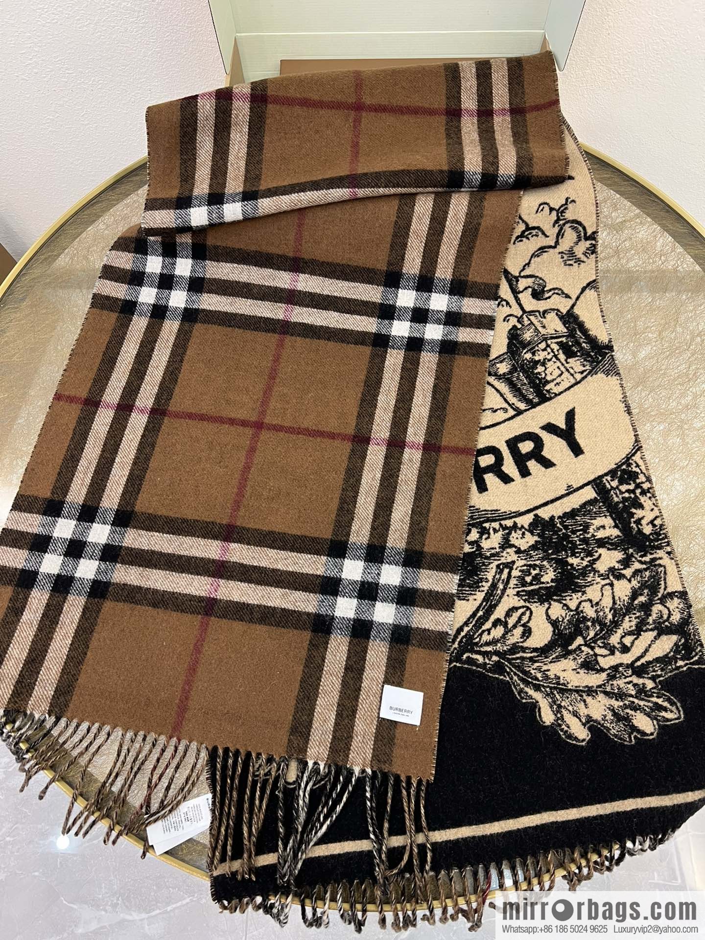 Burberry 100% Cashmere Rectangle War Horse Knight Double Sided Shawl