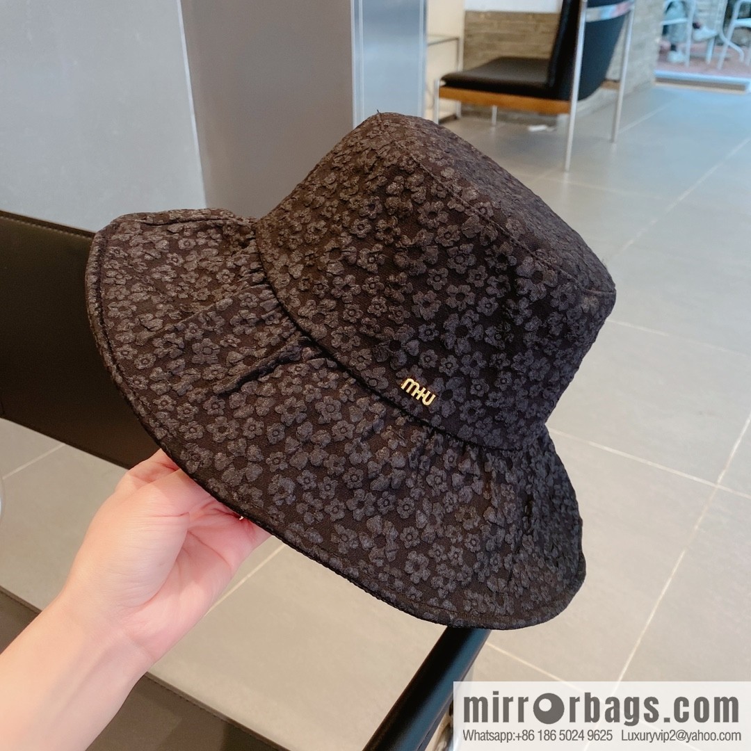 Miumiu small flower lotus leaf edge bucket hat