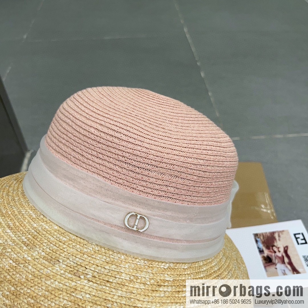 Dior Dior straw straw spell organza bow new straw hat
