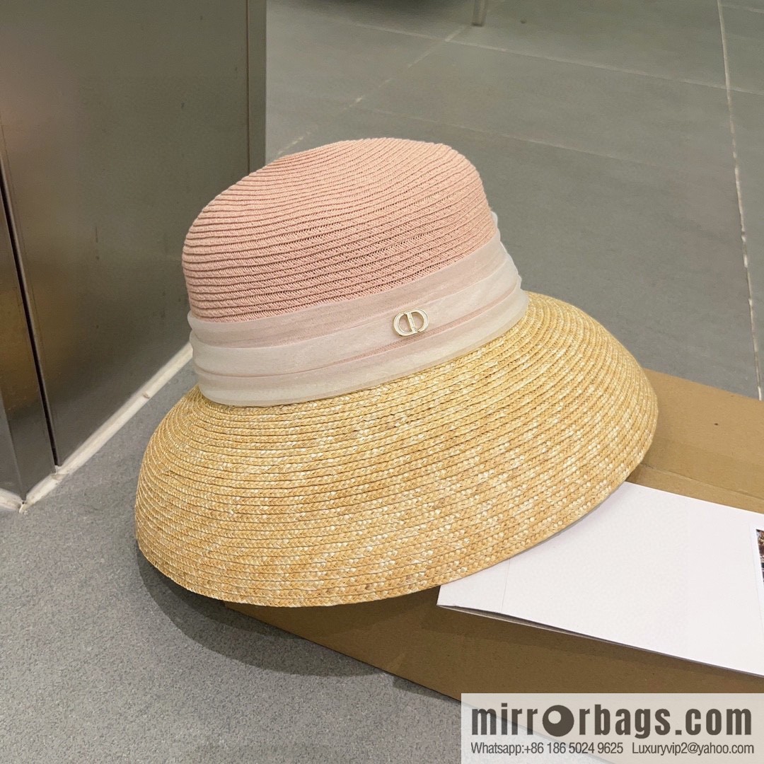 Dior Dior straw straw spell organza bow new straw hat