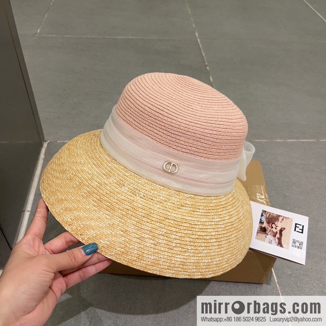 Dior Dior straw straw spell organza bow new straw hat