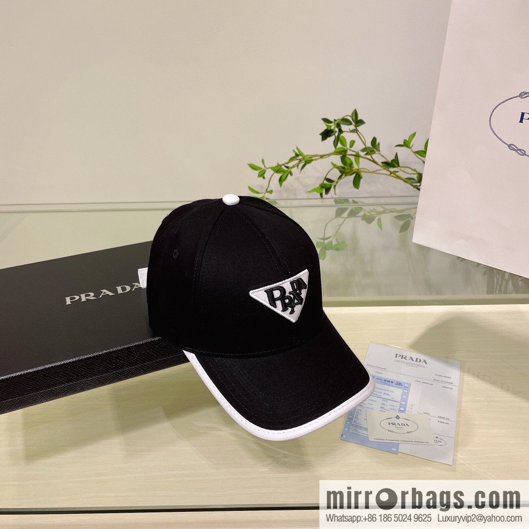PRADA Prada new embroidered classic triangular label street cotton baseball cap