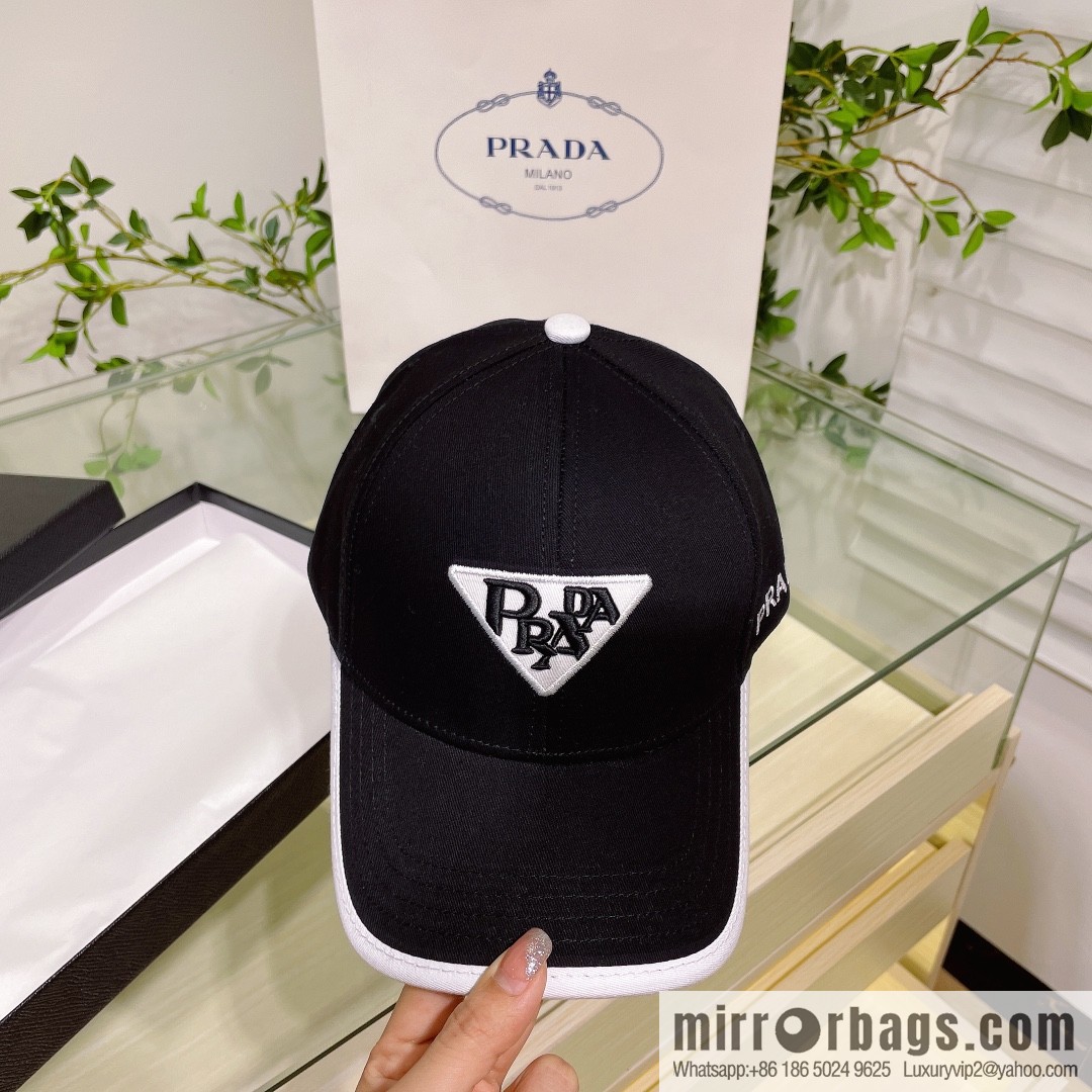 PRADA Prada new embroidered classic triangular label street cotton baseball cap