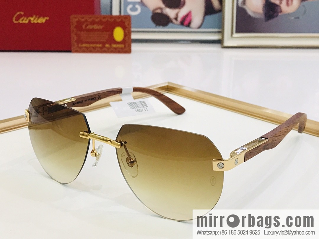 Cartier Wooden temple rimless men's sunglasses