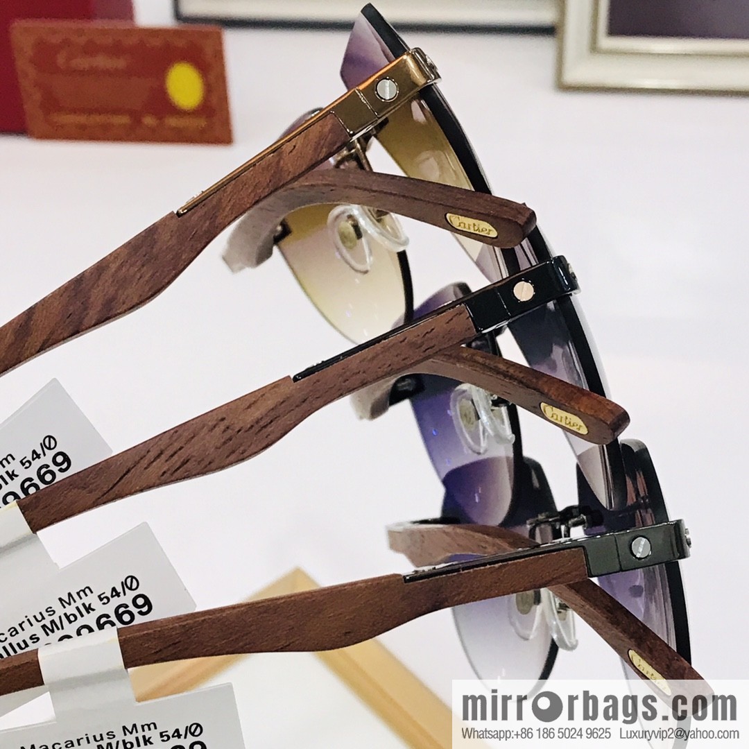 Cartier Wooden temple rimless men's sunglasses