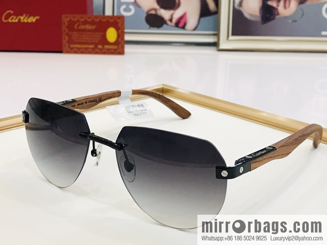 Cartier Wooden temple rimless men's sunglasses
