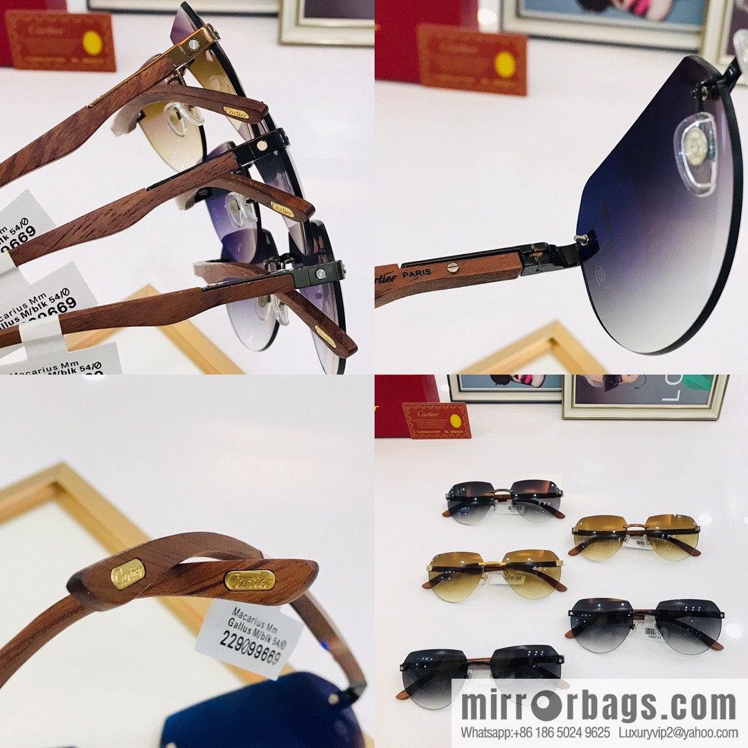 Cartier Wooden temple rimless men's sunglasses