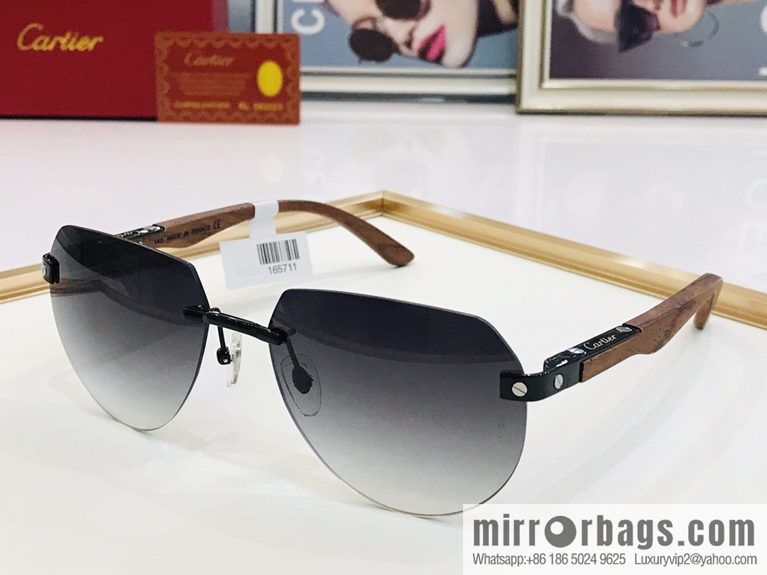 Cartier Wooden temple rimless men's sunglasses