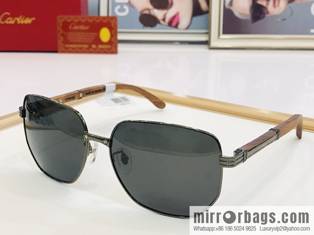 Cartier Wooden temple metal frame men's sunglasses