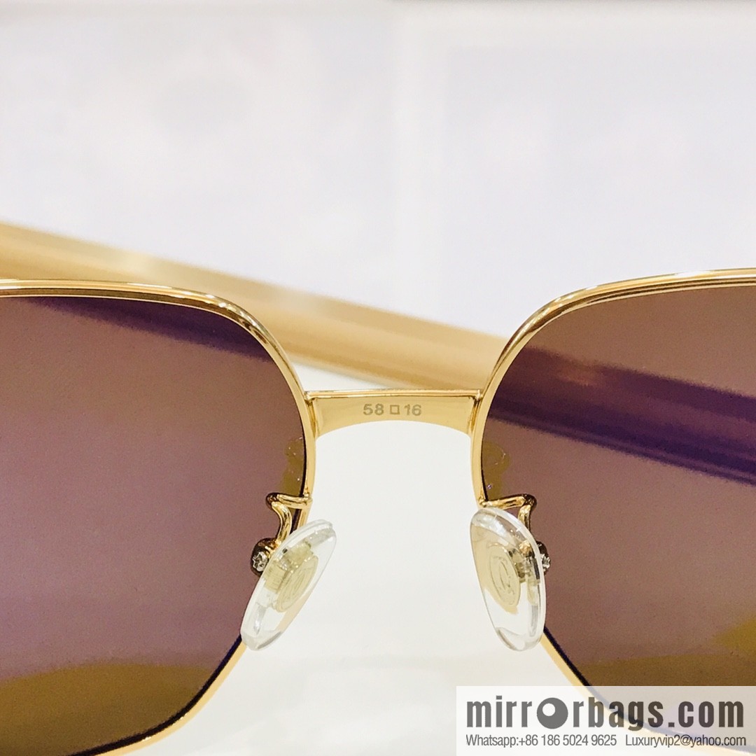Cartier Wooden temple metal frame men's sunglasses