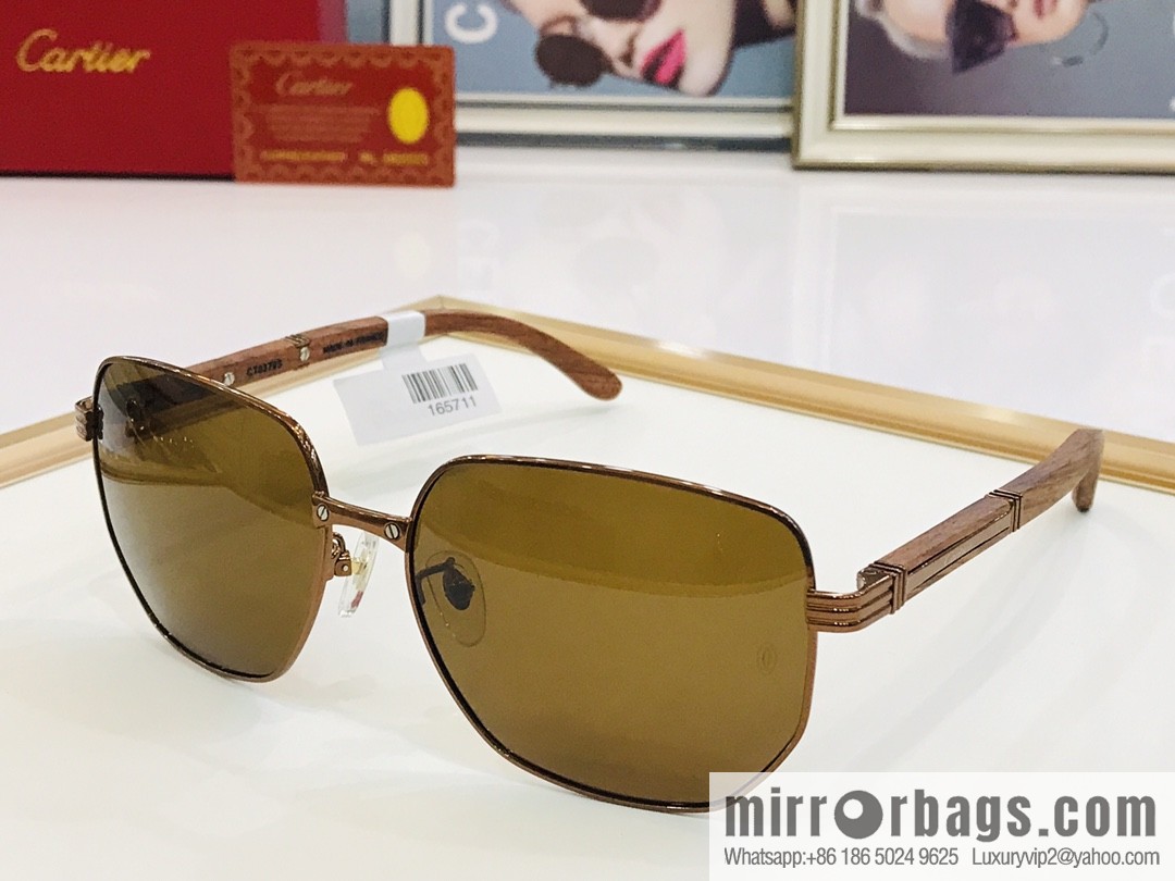 Cartier Wooden temple metal frame men's sunglasses