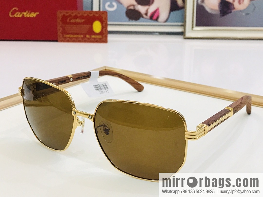 Cartier Wooden temple metal frame men's sunglasses