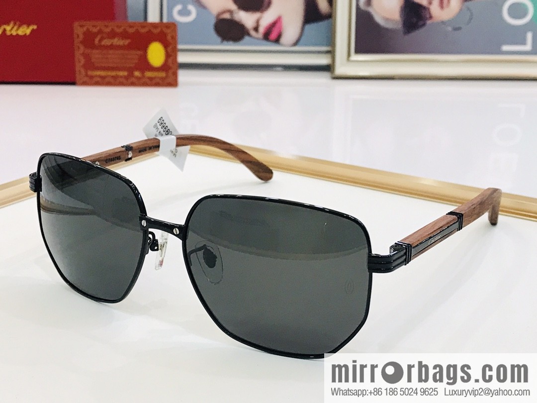Cartier Wooden temple metal frame men's sunglasses