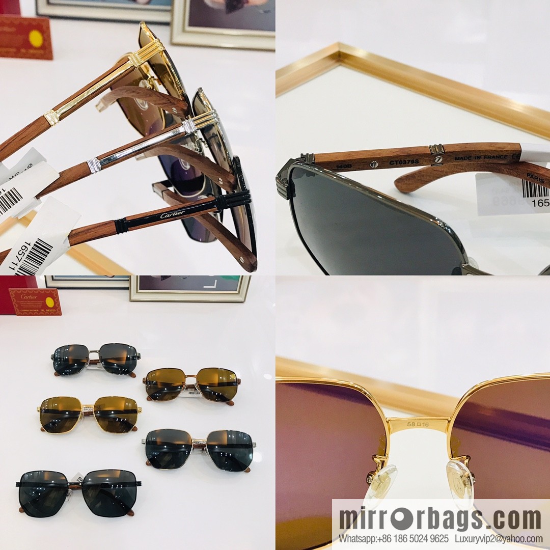 Cartier Wooden temple metal frame men's sunglasses