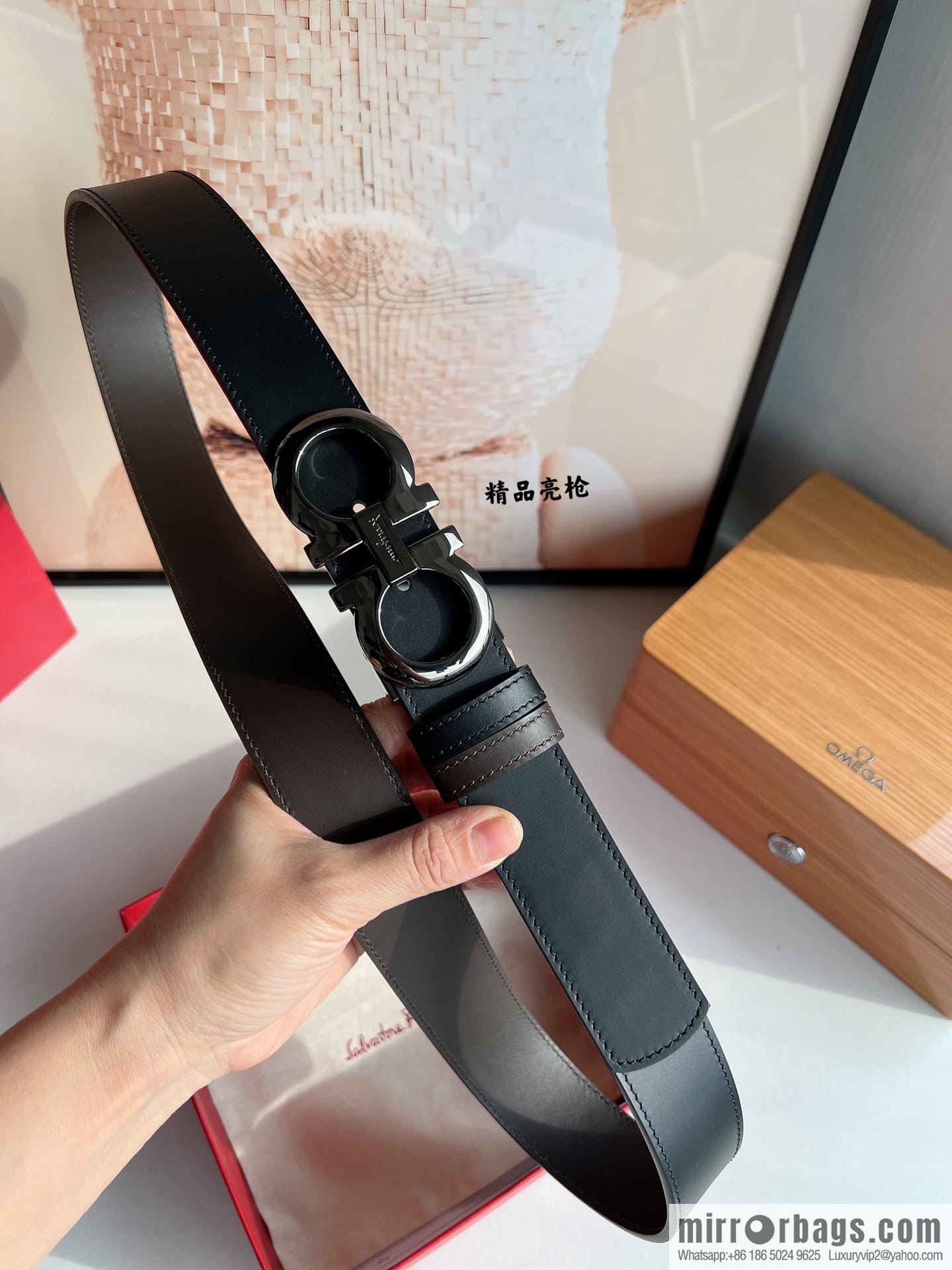 Ferragamo Ferragamo, Men's 3.5cm Boutique Metal Buckle Imported Double-Sided First Cowhide Belt