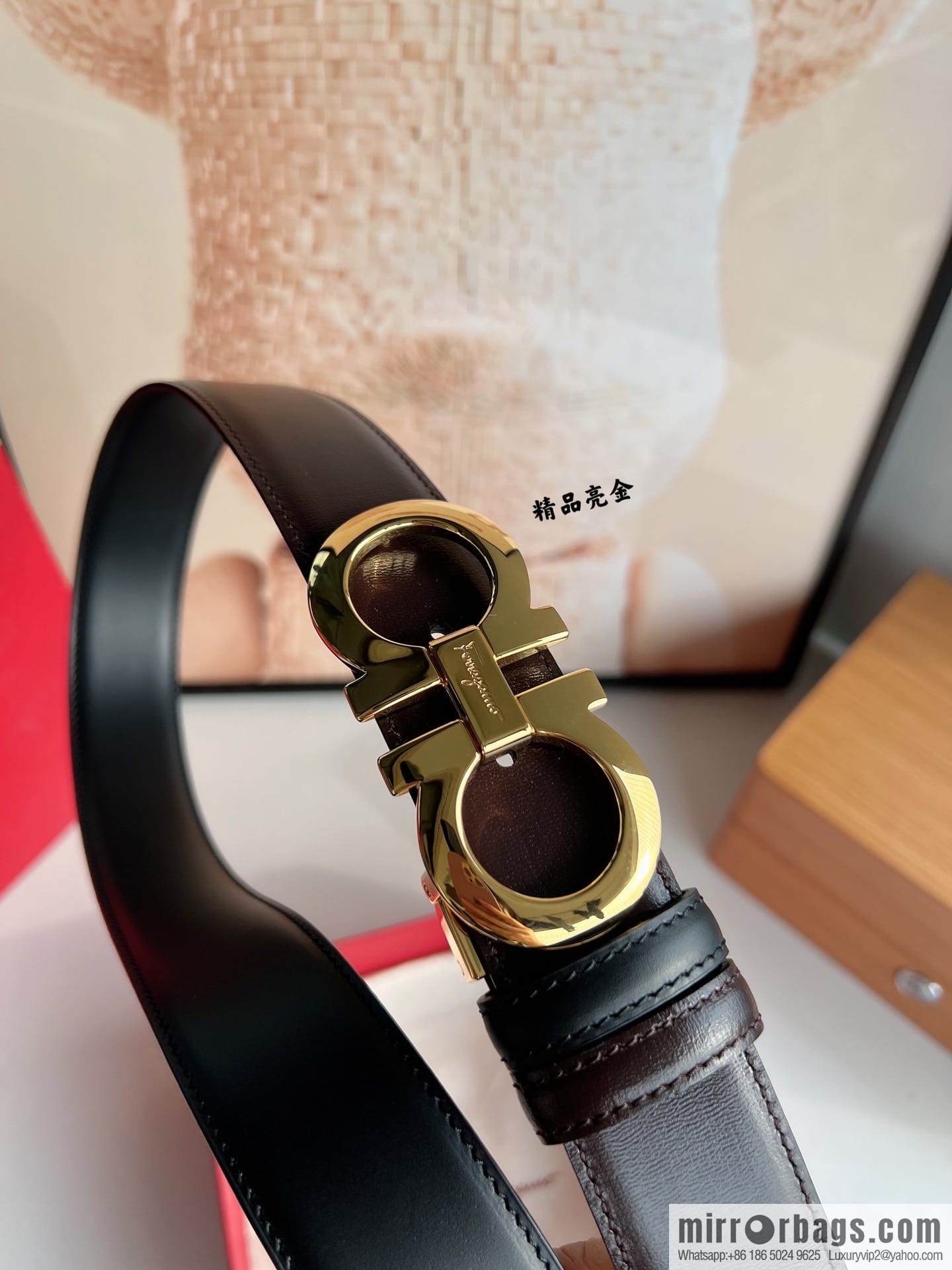 Ferragamo Ferragamo, Men's 3.5cm Boutique Metal Buckle Imported Double-Sided First Cowhide Belt