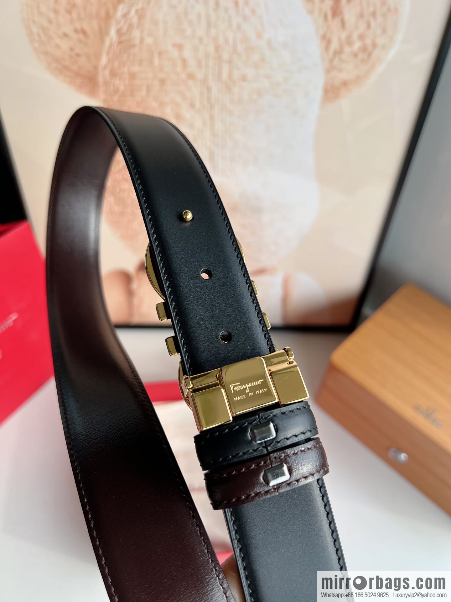 Ferragamo Ferragamo, Men's 3.5cm Boutique Metal Buckle Imported Double-Sided First Cowhide Belt