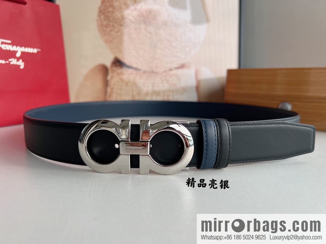 Ferragamo Ferragamo, Men's 3.5cm Boutique Metal Buckle Imported Double-Sided First Cowhide Belt