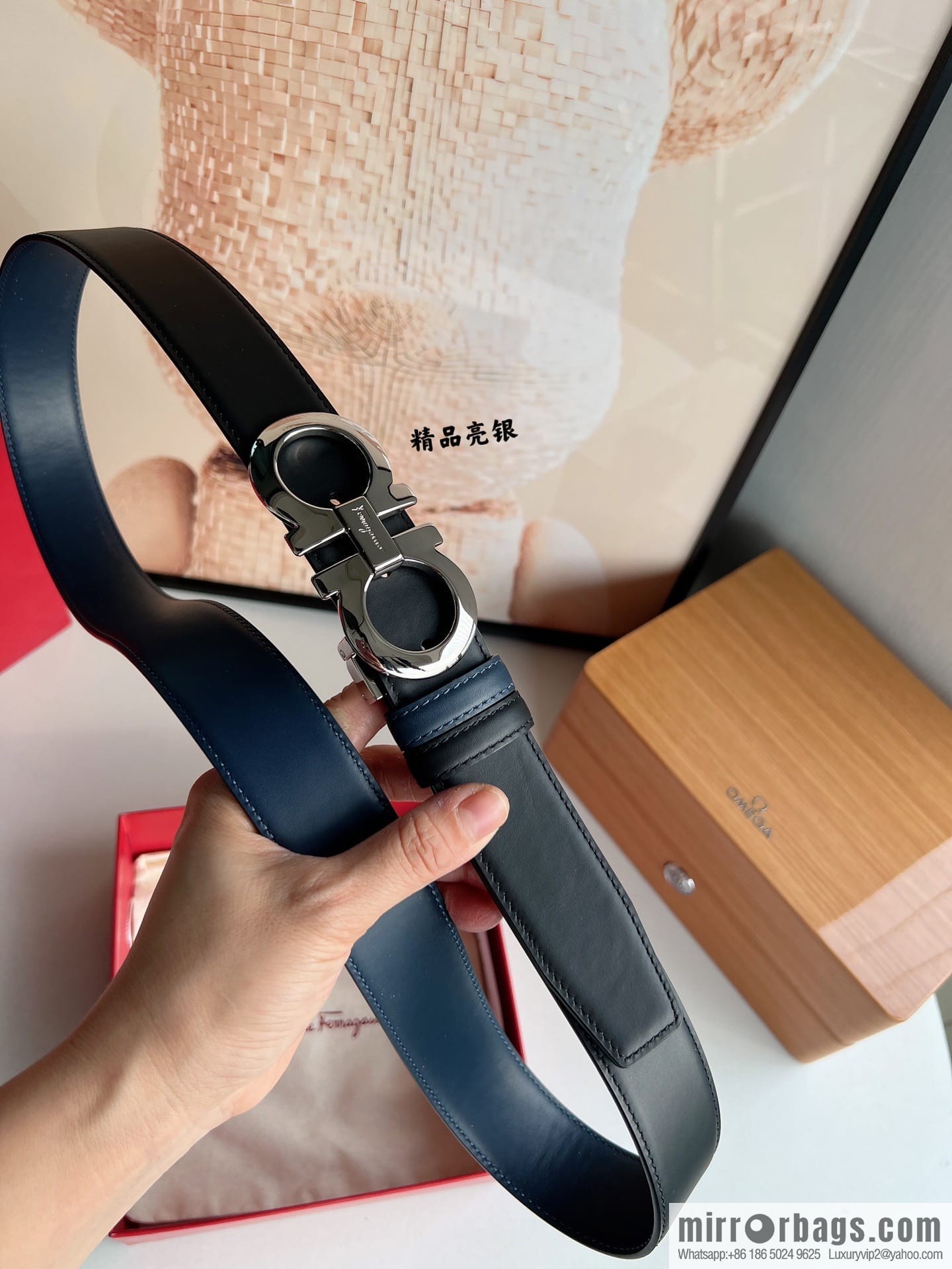 Ferragamo Ferragamo, Men's 3.5cm Boutique Metal Buckle Imported Double-Sided First Cowhide Belt