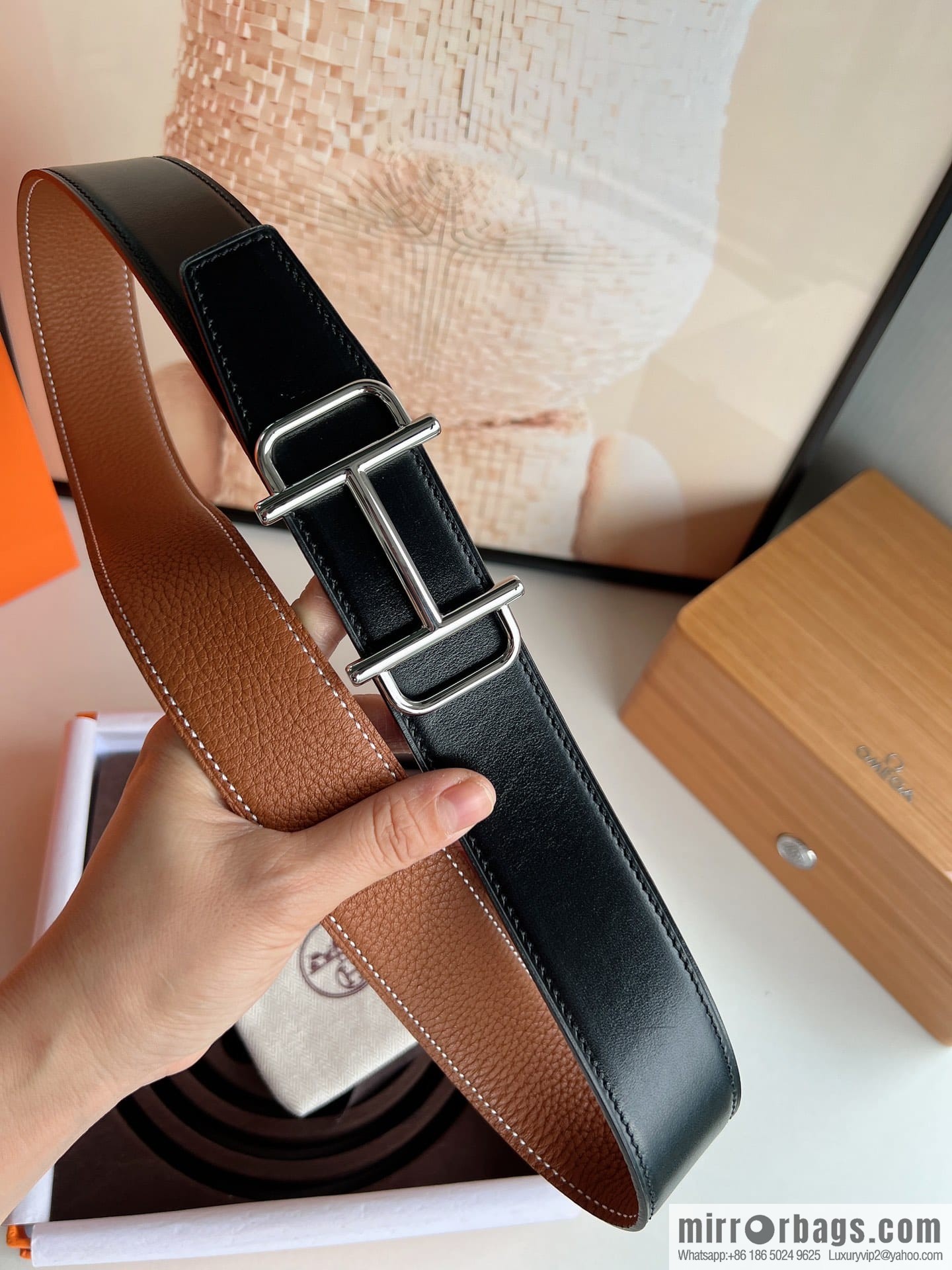 Hermes Hermes, the latest bottom leather at the counter, men's double-sided leather belt 38mm